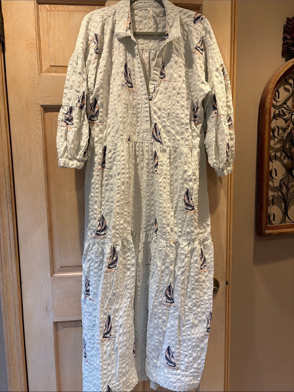 Anthropologie Carolita Light Green & White Striped Tiered Sailboat Dress 1X
